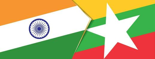 India and Myanmar flags, two vector flags.