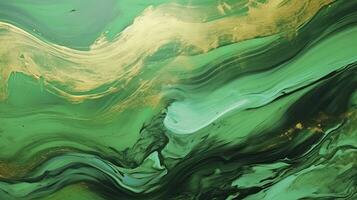 Green and Gold Fluid Art Luxury Wallpaper with Watercolor and Marble Texture. AI Generated photo