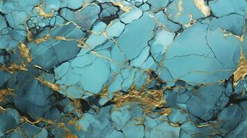 Turquoise Marble Texture Illustration with Cracked Gold Accents. AI Generated photo