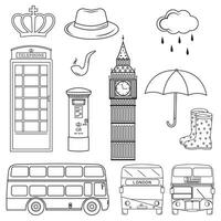 Vector set of London attractions. a set of vector silhouette illustrations of the sights of London, England.