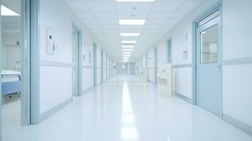 borroso antecedentes imagen de un hospital corredor. mundo salud día. ai generado foto
