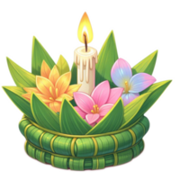 Thai Krathong made of banana leafs , watercolor AI generative png