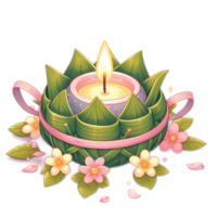 thai krathong tillverkad av banan leafs , vattenfärg ai generativ png