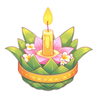 thaïlandais Krathong fabriqué de banane feuilles , aquarelle ai génératif png