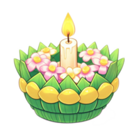 Thai Krathong made of banana leafs , watercolor AI generative png