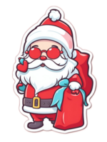 adesivo do fofa desenho animado santa claus chegando dentro Natal dia com presentes de ai generativo png