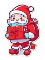 sticker of cute cartoon Santa Claus coming in Christmas day with gifts by AI Generative png