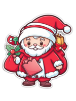 sticker of cute cartoon Santa Claus coming in Christmas day with gifts by AI Generative png