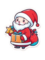 sticker van schattig tekenfilm de kerstman claus komt eraan in Kerstmis dag met cadeaus door ai generatief png