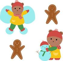 Winter bear sticker pack vector