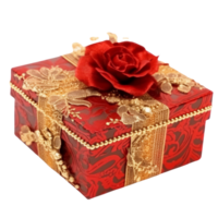 rosso pacco regalo con rosso Rose, regalo pacchetto, ai generativo png