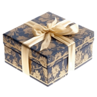Blue and gold giftbox, present, gift, ribbon, AI Generated png