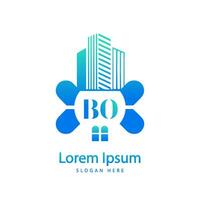 modern BO letter real estate logo in linear style with simple roof building vector