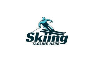 skiing logo with a combination of skier and futuristic lettering. vector