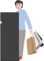 Shopping man holding blank board png