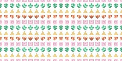 Abstract colorful geometric seamless pattern. Modern hypnotic shapes. Psychedelic vibrant geometry. Squares, circles, triangles, hearts. Background, digital paper, wrapping paper, wallpaper. vector
