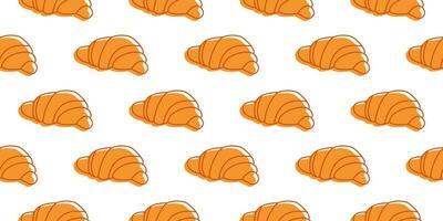 Colorful croissants seamless pattern.  Bakery and coffee shop concept.  Line art and flat style. Doodle drawings. Background, digital paper, wrapping paper, banner. vector