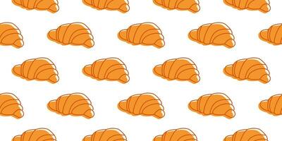 vistoso croissants sin costura modelo. panadería y café tienda concepto. línea Arte y plano estilo. garabatear dibujos. fondo, digital papel, envase papel, bandera. vector