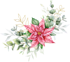 eucalipto e poinsettia Natale mazzo mano dipinto acquerello illustrazione png