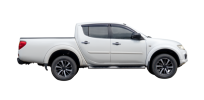 Luxurious white pickup truck isolated with clipping path in png file format. Four door pickup truck