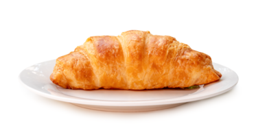 sida se av croissant på vit tallrik isolerat med klippning väg och skugga i png fil formatera