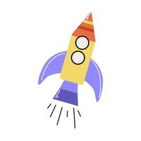 Space rocket for space flights, vector illustration in cartoon style, isolated on white background.