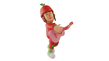3d illustration. musik spelare 3d tecknad serie karaktär. frukt flicka spelar gitarr. de begåvad frukt flicka är sång medan spelar de gitarr. 3d tecknad serie karaktär png