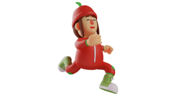 3D illustration. Student 3D Cartoon Character. Student wearing strawberry costume. Attractive student running around playing with their friends. Student show happy smiles. 3D cartoon character png