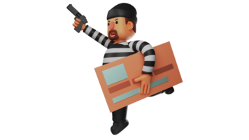 3D illustration. Creepy Thief 3D Cartoon Character. The thief pointed his gun at someone who was going to catch him. Thieves make off with valuables. 3D cartoon character png