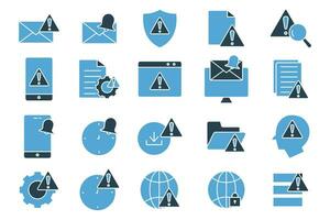 warning and notification icon set. warning, notification,  system error, network error, secured network, etc. solid icon style design. Simple vector design editable