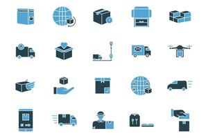 delivery icon set. delivery, bag, international, shipping, unboxing, package, stack, packages, tracking, progress, etc. solid icon style. simple vector design editable