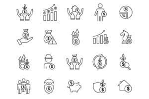 inversión icono colocar. icono relacionado a inversiones y financiero conceptos. ganancia, activo, dividendo, inflación, crecimiento, estrategia, analista, etc. línea icono estilo. sencillo vector diseño editable