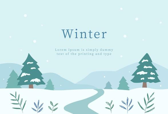 Winter template.Landscape with snow and tree for card,banner