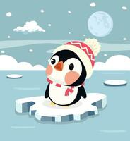 linda pingüino en hielo témpano de hielo dibujos animados vector