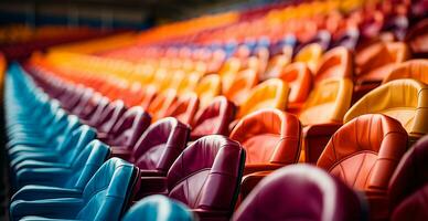 asientos en el estadio, Deportes arena fútbol, hockey, baloncesto, vóleibol, tenis - ai generado imagen foto