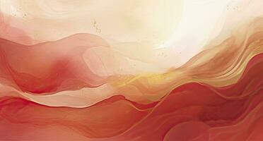 Red and Gold Swirls on White Background. Watercolor Landscape Art. AI Generated photo