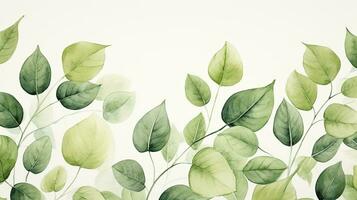 Beautiful Green Watercolor Leaves Background. AI Generated photo