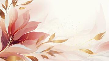 Luxurious Abstract Art Background with Golden Line Art Flowers and Botanical Leaves. AI Generated photo