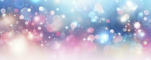 Pink and Blue Starry Bokeh Pattern on a White Space Background with Light Amber and Sky-Blue Tones. AI Generated photo