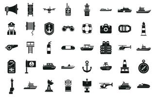 Coast guard icons set simple vector. Sea ship coast vector