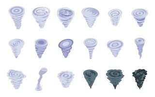 Cyclone twister cloud icons set isometric vector. Tornado wind vector