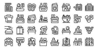 Hotel reception icons set outline vector. Desk lobby service vector