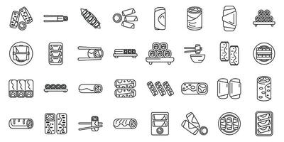 Spring roll icons set outline vector. Food asia sauce vector