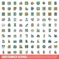 100 familia íconos colocar, color línea estilo vector