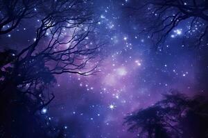 The Milky Way in Purple Hues with Stars, Set Against a Dark Sky-Blue and Light Brown Palette. AI Generated photo