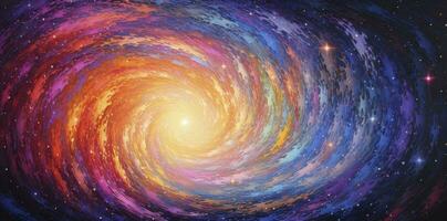 ecléctico espiral galaxia pintura con un dispersión de diverso colores. ai generado foto