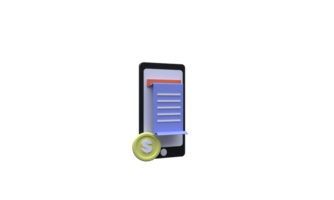 unique 3d rendering purchase receipt smartphone icon isolated.Trendy and modern in 3d style. png