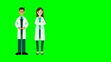doctor or nurse character, hospital staff and health insurance concept, doctors nurse and teamwork on  hospital management data, Cartoon doctor on transparent background video