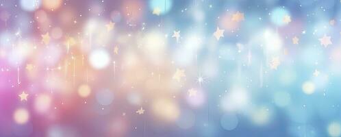 Pink and Blue Starry Bokeh Pattern on a White Space Background with Light Amber and Sky-Blue Tones. AI Generated photo