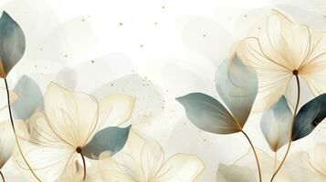 Luxurious Abstract Art Background with Golden Line Art Flowers and Botanical Leaves. AI Generated photo